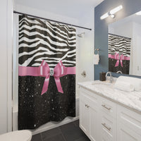 Shower Curtains-Glam Pink Bow-Zebra-Black Glitter