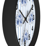 Wall clock-Soft Blue-Floral Pinstripes