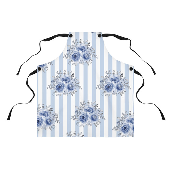Apron-Soft Blue-Floral Pinstripes