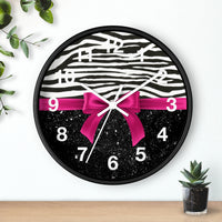 Wall Clock-Glam Passion Pink Bow-Zebra-Black Glitter