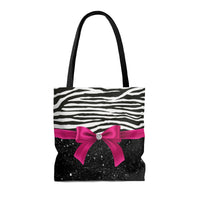 Tote Bag-Glam Passion Pink Bow-Zebra-Black Glitter