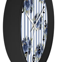 Wall clock-Stormy Blue-Floral Pinstripes