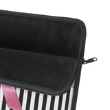 Laptop Sleeve-Glam Pink Bow-Black White Pinstripes-Black