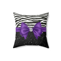 Square Pillow-Glam Purple Bow-Zebra-Black Glitter