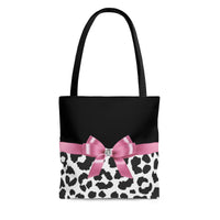 Tote Bag-Glam Pink Bow-Snow Leopard-Black