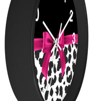 Wall Clock-Glam Passion Pink Bow-Snow Leopard-Black