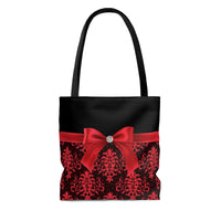 Tote Bag-Glam Red Bow-Red Lace-Black