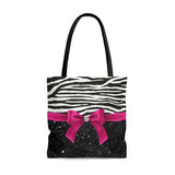 Tote Bag-Glam Passion Pink Bow-Zebra-Black Glitter