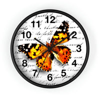 Wall Clock-Orange Butterfly-Illegible Cursive-10"x10"in