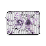 Laptop Sleeve-Soft Purple Floral-Purple Pinstripes-White