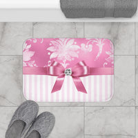 Bath Mat-Glam Pink Bow-Pink White Stencil-Pink White Pinstripes