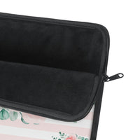 Laptop Sleeve-Lush Pink Floral-Pink Horizontal Stripes-White