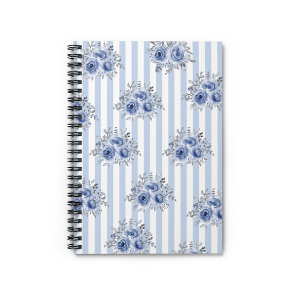 Spiral Notebook-Soft Blue-Floral Pinstripes-Ruled Lined