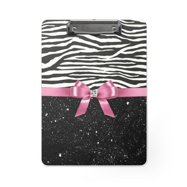 Clipboard-Glam Pink Bow-Zebra-Black Glitter