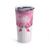 Tumbler 20oz-Glam Pink Bow-Pink White Stencil-Pink White Pinstripes
