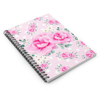 Small Spiral Notebook, 6x8in-Magenta Pink Floral-White Polka Dots-Pink