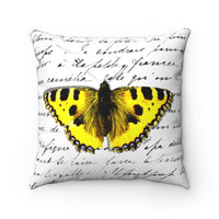 Square Pillow-Yellow Butterfly-Illegible Cursive