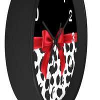 Wall Clock-Glam Red Bow-Snow Leopard-Black