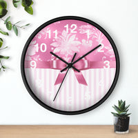 Wall Clock-Glam Pink Bow-Pink White Stencil-Pink White Pinstripes