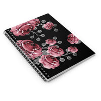 Spiral Notebook-Moody Red-Floral Bouquet-Black