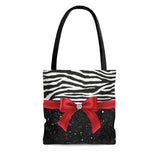 Tote Bag-Glam Red Bow-Zebra-Black Glitter