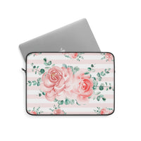 Laptop Sleeve-Lush Pink Floral-Pink Horizontal Stripes-White