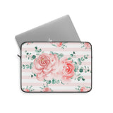 Laptop Sleeve-Lush Pink Floral-Pink Horizontal Stripes-White