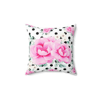 Square Pillow-Magenta Pink Floral-Black Polka Dots-White