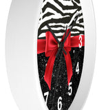 Wall Clock-Glam Red Bow-Zebra-Black Glitter