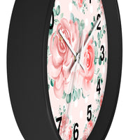 Wall Clock-Lush Pink Floral-White Polka Dots-Pink