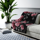 Velveteen Plush Blanket-Mood Red-Floral Bouquet-Black