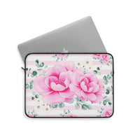 Laptop Sleeve-Magenta Pink Floral-Pink Horizontal Stripes-White