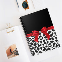 Small Spiral Notebook, 6x8in-Glam Red Bow-Snow Leopard-Black