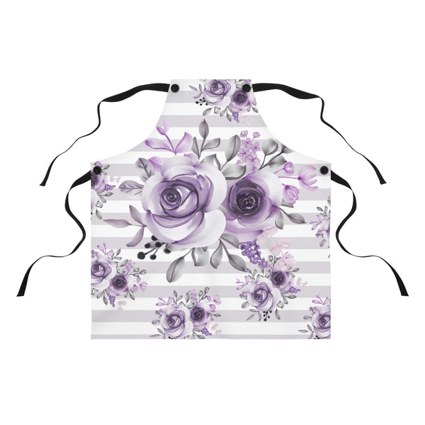 Apron-Soft Purple Floral-Soft Purple Horizontal Stripes-White