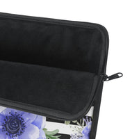 Laptop Sleeve-Soft Blue Floral-Black Horizontal Stripes-White