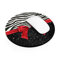 Mouse Pad-Glam Red Bow-Zebra-Black Glitter