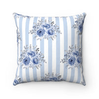 Square Pillow-Soft Blue-Floral Pinstripes-4 Sizes