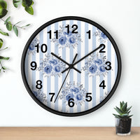 Wall clock-Soft Blue-Floral Pinstripes