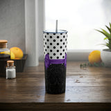 Skinny Tumbler, 20oz-Glam Purple Bow-Black Polka Dots-Black Glitter