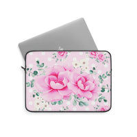 Laptop Sleeve-Magenta Pink Floral-White Polka Dots-Pink