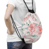 Drawstring Bag-Lush Pink Floral-White Polka Dots-Pink