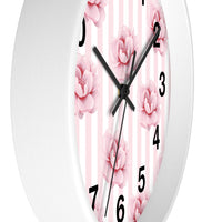 Wall clock-Pink Floral Pinstripes