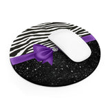 Mouse Pad-Glam Purple Bow-Zebra-Black Glitter