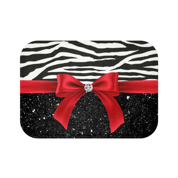 Bath Mat-Glam Red Bow-Zebra-Black Glitter
