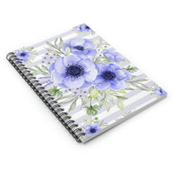 Small Spiral Notebook, 6x8in-Soft Blue Floral-Soft Blue Horizontal Stripes-White