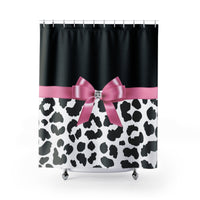 Shower Curtains-Glam Pink Bow-Snow Leopard-Black