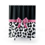 Shower Curtains-Glam Pink Bow-Snow Leopard-Black