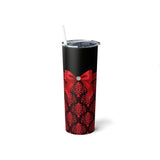 Skinny Tumbler, 20oz-Glam Red Bow-Red Lace-Black