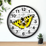 Wall Clock-Yellow Butterfly-Illegible Cursive-10"x10"in