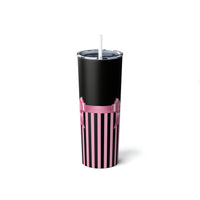 Skinny Tumbler, 20oz-Glam Pink Bow-Pink Pinstripes-Black